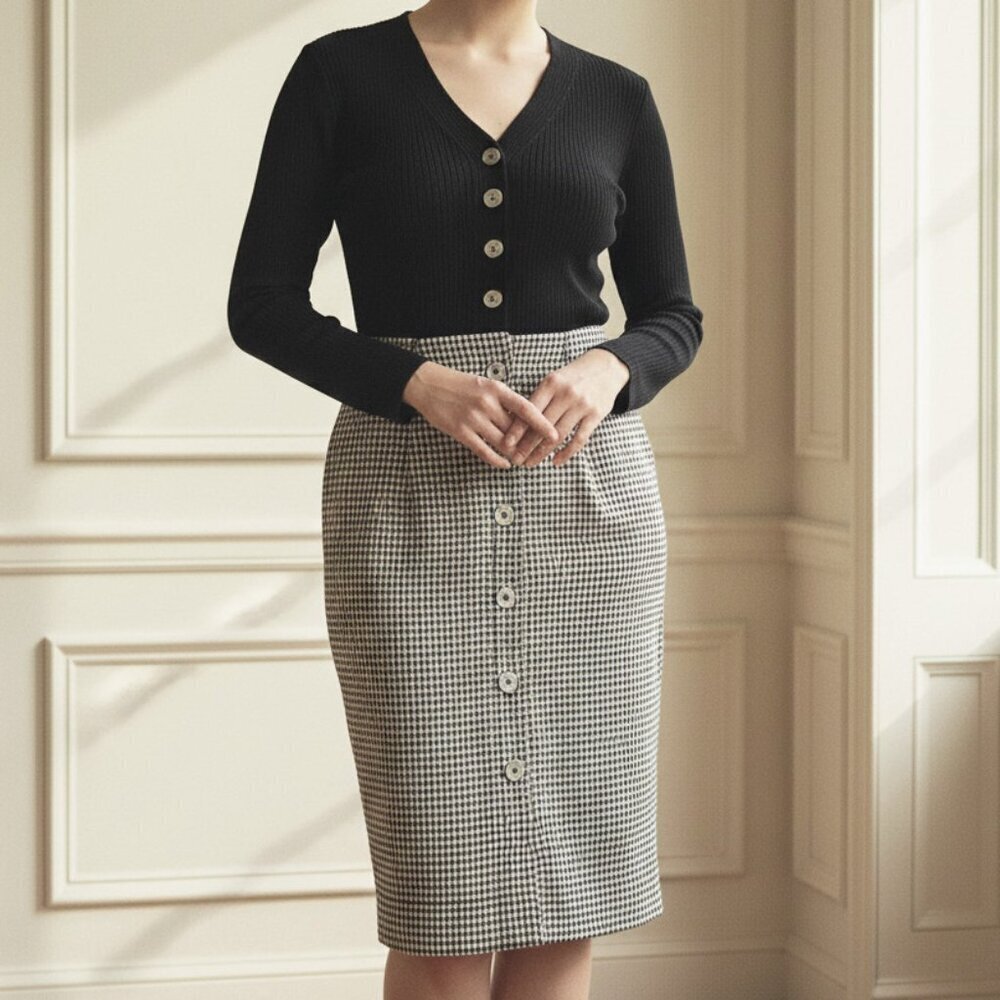 Vintage 90s black & grey houndstooth teacher secretary dress
